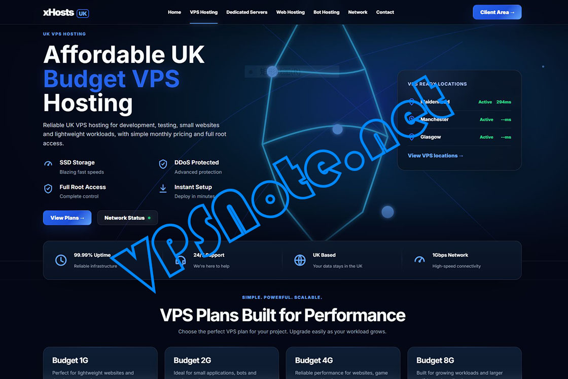 xHosts - 大带宽大流量便宜英国VPS，1G带宽/5T流量，每月3.5英镑，最高可达5G带宽/100T流量